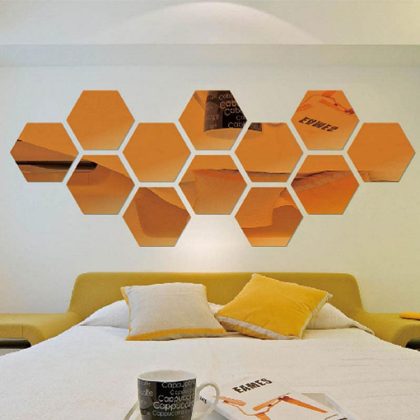 12PCS 3D Gold Hexagon Mirror Wall Stickers